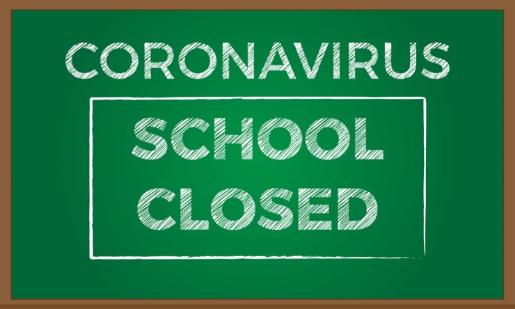 Blackboard with text School closed. Coronavirus or Covid-19 epidemic concept. Vector illustration